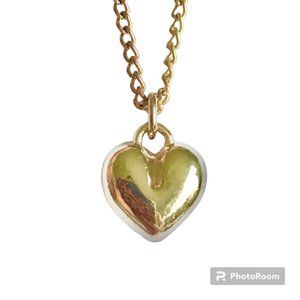 Vintage Gold Heart Necklace Dainty Small Puff Charm 16" Chain Plated Valentine